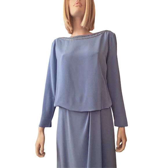 Evina Ruth Ullmann Dress Cowl back Lavender Beaded Vintage 80s Union Label ILGWU - Picture 7 of 16